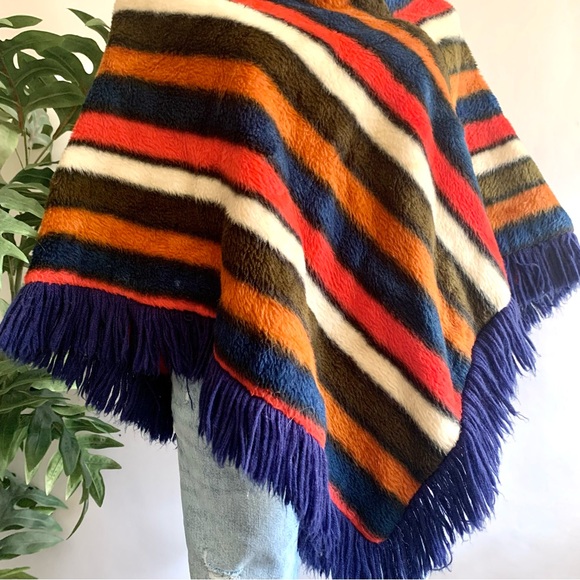 Vintage Unique Chevron Teddy Poncho Faux Fur One Size - Picture 9 of 15